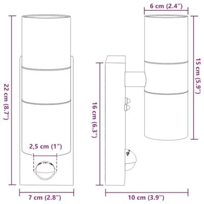 VidaXL Buiten wandlamp zwart 7 x 10 x 22 cm rvs en glas