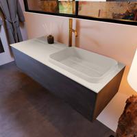 Badkamermeubelset Mondiaz Erin 120 cm met 1 Lade met RIDGE Wastafel Rechts Linen met 1 kraangat Greeploos Mat Dark Brown - thumbnail