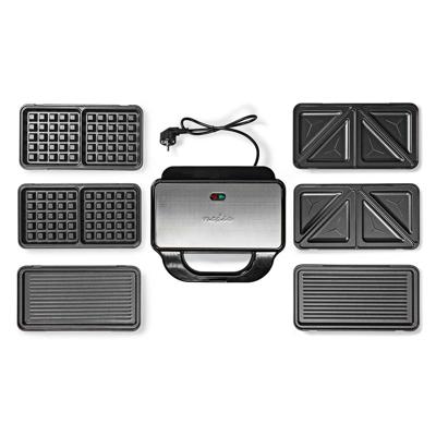 Nedis KAMG120FBK Multi Grill Grill / Sandwich / Waffle 900 W 28 X 15 Cm Automatische Temperatuurregeling Kunststof / Roestvrij Staal