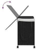 VidaXL Wasmand op wielen 60x35x60,5 cm rattan zwart - thumbnail