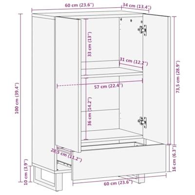 Hoge kast 60x34x100 cm massief mangohout bruin