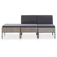 3-delige Loungeset met kussens poly rattan grijs - thumbnail