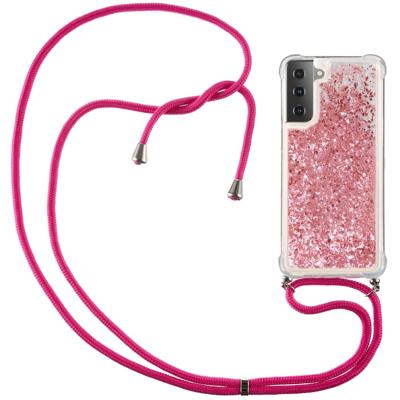 Lunso - Backcover hoes met koord - Samsung Galaxy S21 Plus - Glitter Rose Goud