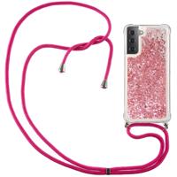 Lunso - Backcover hoes met koord - Samsung Galaxy S21 Plus - Glitter Rose Goud - thumbnail