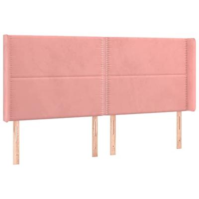 Hoofdbord met randen 203x16x118/128 cm fluweel roze - thumbnail