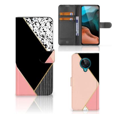 Xiaomi Poco F2 Pro | Book Case | Zwart Roze Vormen Xiaomi Poco F2 Pro | Book Case | Zwart Roze Vormen