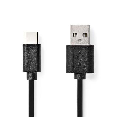 USB-Kabel | USB 2.0 | USB-A Male | USB-C Male | 15 W | 480 Mbps | Vernikkeld | 2.00 m | Rond | PVC | Zwart