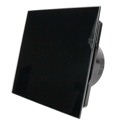 Badkamer/toilet ventilator - standaard - Ø100mm - vlak glas - glans zwart Badkamer/toilet ventilator - standaard - Ø100mm - vlak glas - glans zwart