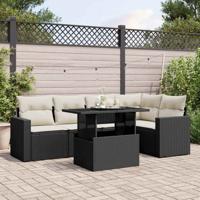 6-delige Loungeset met kussens poly rattan zwart - thumbnail