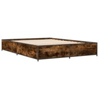 Bedframe bewerkt hout metaal gerookt eikenkleurig 150x200 cm - thumbnail