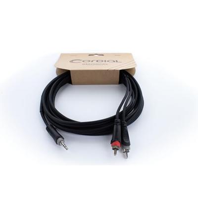 Cordial 14854 Jackplug / Cinch Audio Y-adapter [1x Jackplug male 3,5 mm - 2x Cinch-stekker] 1 m Zwart PVC-mantel, Tweelingkabel