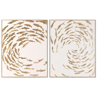 Schilderij Home ESPRIT Wit Gouden Spiralen Mediterrane 82,5 X 3 X 102,5 CM (2 Stuks)