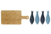 Set voor voorgerechtjes Home ESPRIT Blauw Groen Marineblauw Bamboe Porselein Mediterrane Vissen 36 x 18 x 1,3 cm 5 Onderdelen - thumbnail