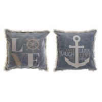 Kussen DKD Home Decor Blauw Wit Navy Franjes (45 x 10 x 45 cm) (2 Stuks) - thumbnail