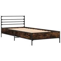 Bedframe bewerkt hout en metaal gerookt eikenkleurig 90x190 cm - thumbnail