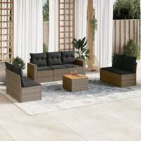 8-delige Loungeset met kussens poly rattan grijs - thumbnail