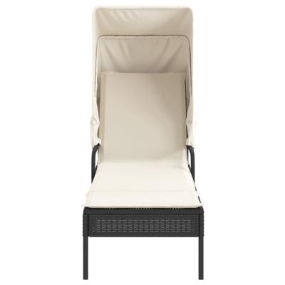 Ligbedden 2 st met luifels en tafel poly rattan zwart - thumbnail