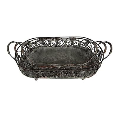 Clayre & Eef Opbergmand Set van 3 Grijs Groen Ijzer Planthouder Clayre & Eef Opbergmand Set van 3 Grijs Groen Ijzer Planthouder