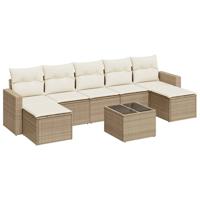8-delige Loungeset met kussens poly rattan beige - thumbnail