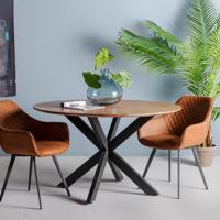 LivingFurn Ronde Eettafel 'Oslo' Mangohout en staal, 120cm - thumbnail