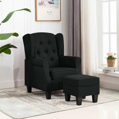 Fauteuil met voetenbankje stof zwart