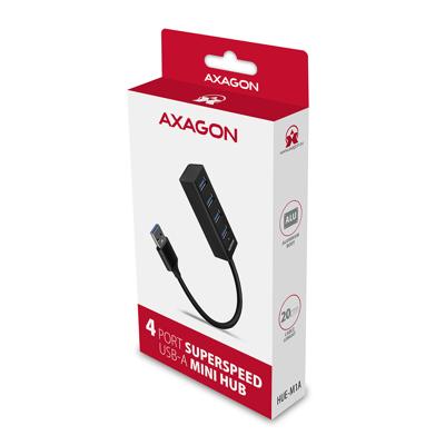 AXAGON AXAGON HUE-M1A Superspeed USB-A Mini Hub, 4x USB 3.0 - 20cm, schwarz USB 3.0-hub 4 poorten Zwart