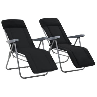 VidaXL Opklapbare stoelen met kussens, 2 stuks, zwart