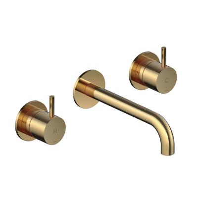 Wastafelmengkraan Hotbath Cobber Inbouw 2-hendel Gebogen 18 cm Gepolijst Messing Living Colours