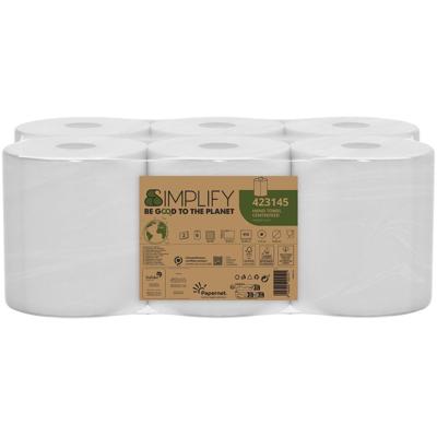 Papernet papieren handdoeken Simplify Centerfeed, 2-laags, 90 m, 450 vel, pak van 6 rollen