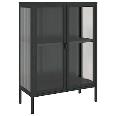 Dressoir 75x35x105 cm glas en staal zwart