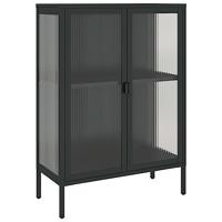 Dressoir 75x35x105 cm glas en staal zwart - thumbnail