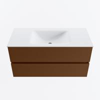 MONDIAZ VICA 100cm badmeubel onderkast Rust 2 lades. Wastafel CLOUD midden 1 kraangat, kleur Talc. - thumbnail