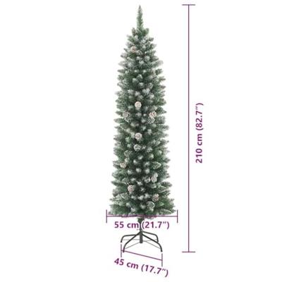 VidaXL Kunstmatige slanke kerstboom met 300 led groen en wit 210 cm