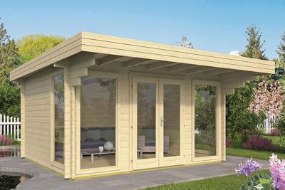 Tuindeco Lory Blokhut 415x330 cm + luifel 120 cm 44 mm vuren blank- Plat dak- Onbehandeld vurenhout- Tuindeco Tuindeco Lory Blokhut 415x330 cm + luifel 120 cm 44 mm vuren blank- Plat dak- Onbehandeld vurenhout- Tuindeco