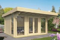 Tuindeco Lory Blokhut 415x330 cm + luifel 120 cm 44 mm vuren blank- Plat dak- Onbehandeld vurenhout- Tuindeco - thumbnail