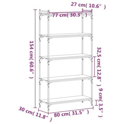 Boekenkast 5-laags 80x30x154 cm bewerkt hout grijs sonoma eiken