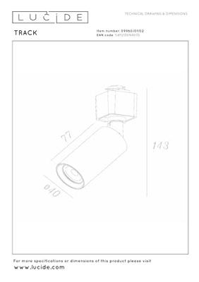 Lucide TRACK RITMO Railspot - 1-fase Railsysteem / Railverlichting - 1xGU10-MR11 - Mat Goud / Messing (Uitbreiding)