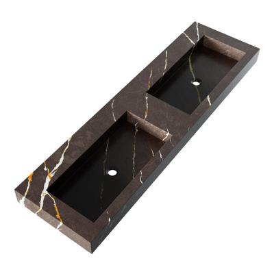 Brauer Coral Wastafel - 160 cm - met 2 Spoelbakken en 0 Kraangaten - Marmerlook Copper Brown