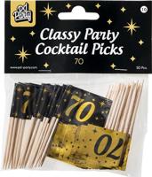 Classy Cocktail Prikkers 70 Jaar Zwart/Goud (50st) - thumbnail