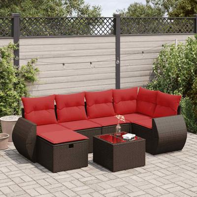 7-delige Loungeset met kussens poly rattan bruin