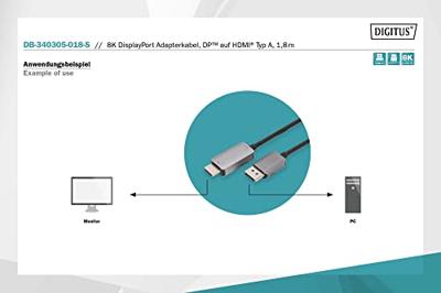 Digitus DB-340305-018-S DisplayPort-kabel DisplayPort Adapterkabel DisplayPort-stekker, HDMI-A-stekker 1.8 m Zwart 8K UHD, Afgeschermd (drievoudig), Flexibel, Digitus DB-340305-018-S DisplayPort-kabel DisplayPort Adapterkabel DisplayPort-stekker, HDMI-A-stekker 1.8 m Zwart 8K UHD, Afgeschermd (drievoudig), Flexibel,