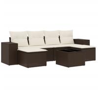 7-delige Loungeset met kussens poly rattan bruin - thumbnail