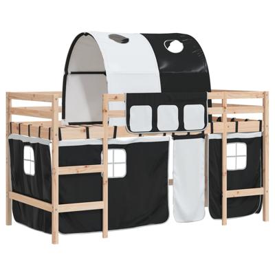 Kinderhoogslaper met tunnel 90x200 cm grenenhout wit en zwart