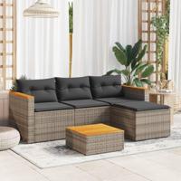 3-delige Loungeset met kussens poly rattan grijs - thumbnail