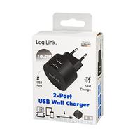 LogiLink Ladegerät USB-oplader 10.5 W 2x USB-A Zwart Binnen - thumbnail