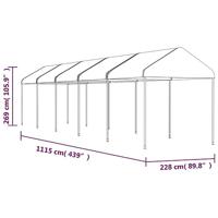 Prieel met dak 11,15x2,28x2,69 m polyetheen wit - thumbnail