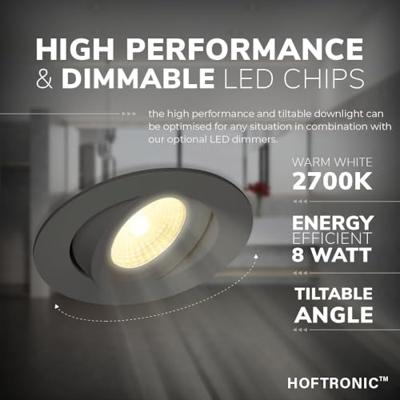 Set van 6 Salerno LED inbouwspots - 8W 650 lumen - 2700K warm wit - Dimbaar - Rond - Kantelbaar - IP44 waterdicht - Zwart - Voor binnen, buiten en badkamer Set van 6 Salerno LED inbouwspots - 8W 650 lumen - 2700K warm wit - Dimbaar - Rond - Kantelbaar - IP44 waterdicht - Zwart - Voor binnen, buiten en badkamer