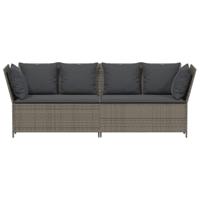 Tuinbank met kussens poly rattan grijs - thumbnail