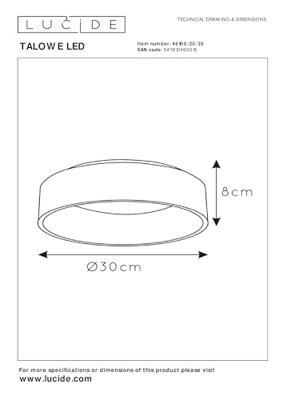 Lucide TALOWE LED - Plafonnière - Ø 30 cm - LED Dimb. - 1x20W 3000K - Zwart