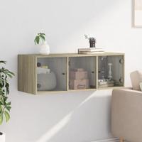 Wandkast met glazen deuren 102x37x35 cm sonoma eikenkleurig - thumbnail